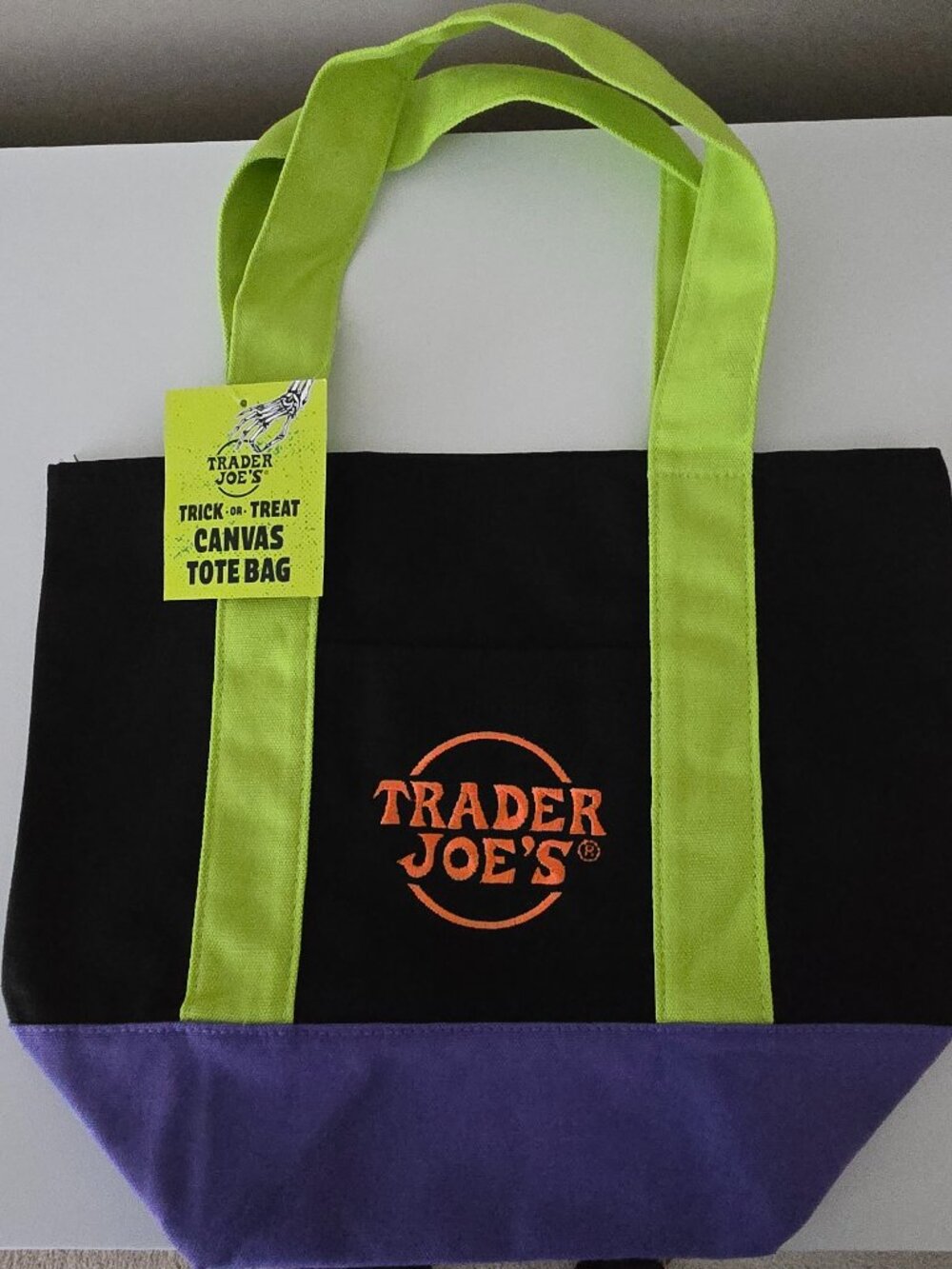 Trader Joe's Halloween Mini Canvas Tote Bag - Black/Green - NWT